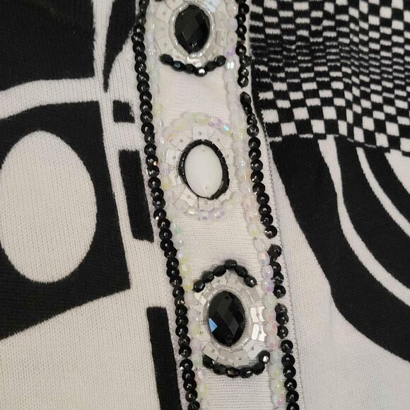 Women's Size Small Just B Black White Crewneck Cardigan with Bling - Picture 3 of 6